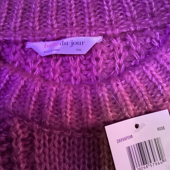 Belle Du Jour Juniors/Womens Cable-Knit Balloon-Sleeve Sweater - Picture 3 of 6